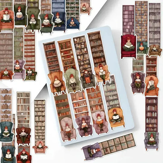 Set 30 Cardboard Bookmarks Reading Enthusiasts Library Face Design Multicolored Brown 14 X 4 Cm
