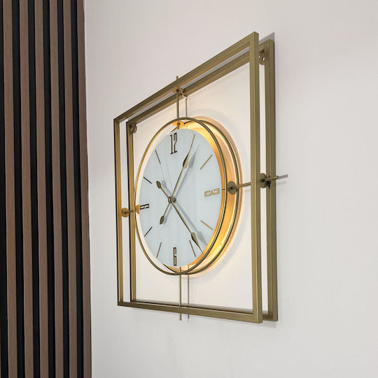 Quadratisches Dekoratives Wanduhren Metallischer Design Gold 60×60 cm