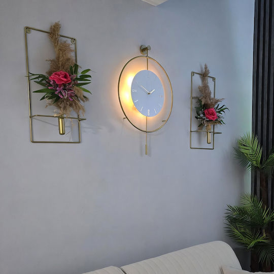 Set 3 Gold Metallische Wanduhren Mit Pendel Kristall 50x75cm