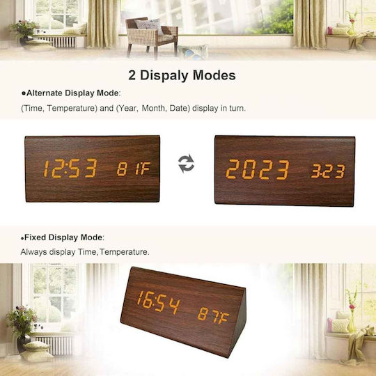 Uncle George Wooden Digital LED Table Clock with Alarm Brown 01.06.04-0005-BRWN (Various Colors)