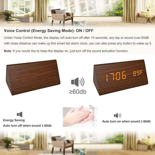 Uncle George Wooden Digital LED Table Clock with Alarm Brown 01.06.04-0005-BRWN (Various Colors)