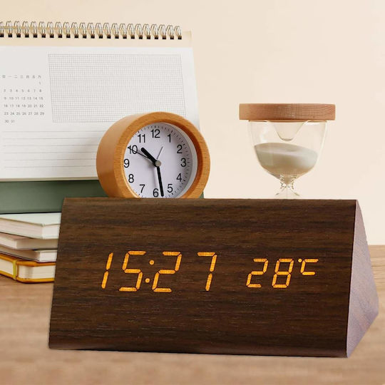 Uncle George Wooden Digital LED Table Clock with Alarm Brown 01.06.04-0005-BRWN (Various Colors)