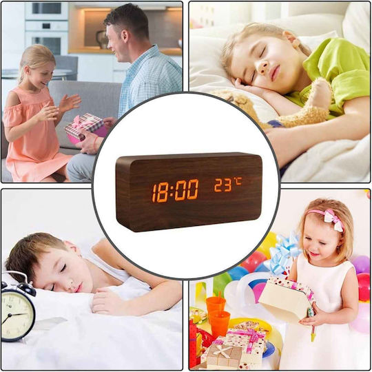 Uncle George Wooden Digital LED Table Clock with Alarm Brown 01.06.04-0004-BRWN (Various Colors)