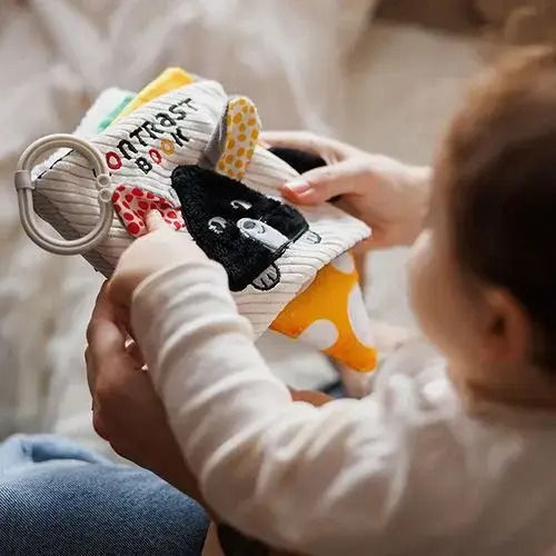 Babyono Activity Book Contrast Book Mouse Fabric with Sounds for Newborns