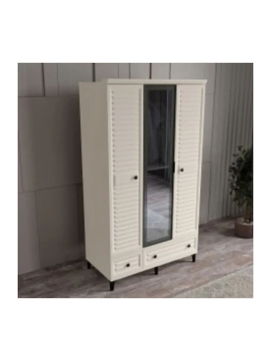 Triple Door Wardrobe Mirror & 2 Hanging Spaces White 118×53×210cm