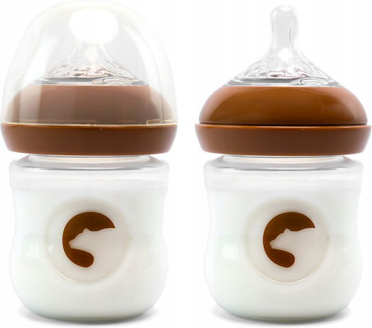 Kidnort Sticlă de Plastic pentru Bebelusi Anti-Colici cu Tetină din Silicon pentru 3+ luni Brown 125ml