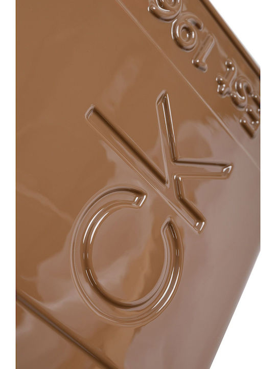 Calvin Klein Physique Μεσαία Βαλίτσα Ταξιδίου Σκληρή Μπεζ με 4 Ρόδες