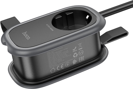 Hoco Single Socket with Surge Protection 2 Positions with 2 USB-A, 1 USB-C and Cable 1.1m