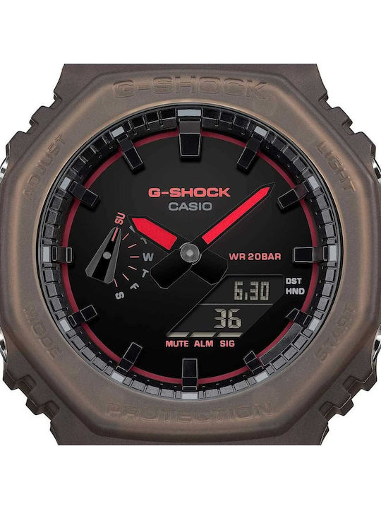 Casio Digital Men's Watch Chronograph Battery with Brown Rubber Strap