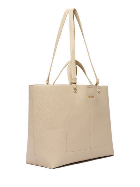 Stoff Damen Schultertasche in Creme