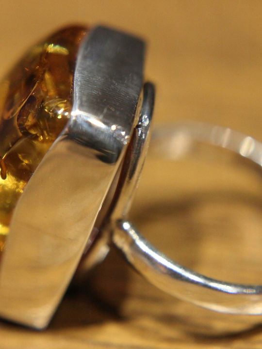 Natural Green Amber Ring Size 14.5