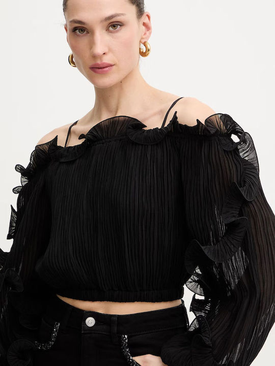 Women's Crop Top Cotton Long Sleeve Black