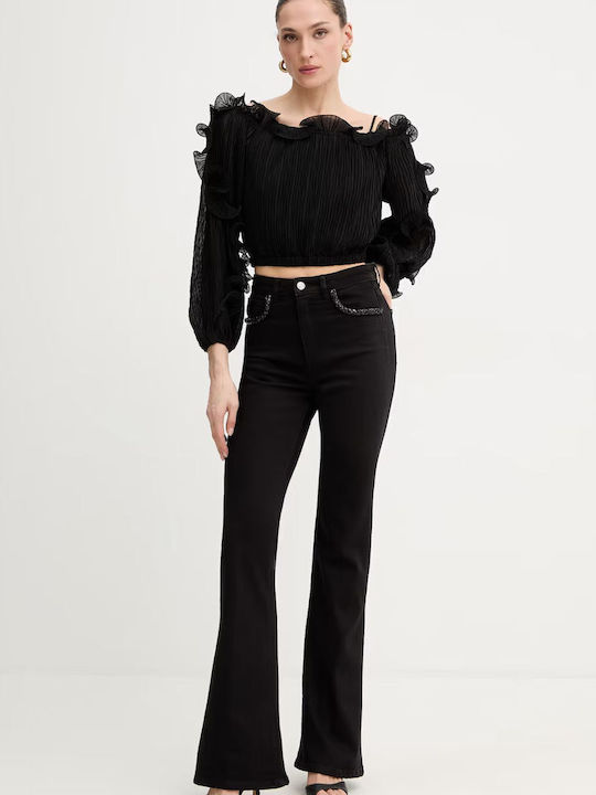 Women's Crop Top Cotton Long Sleeve Black