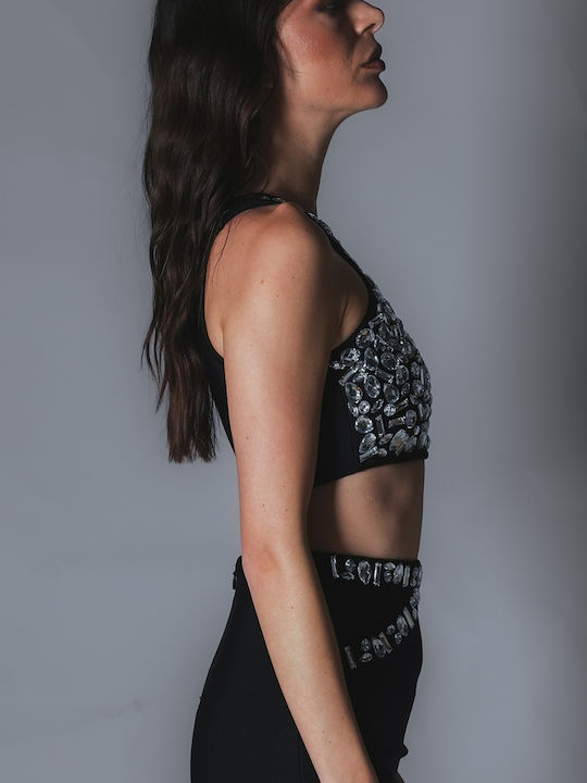 Damen Crop Top Ärmellos mit Reißverschluss Black