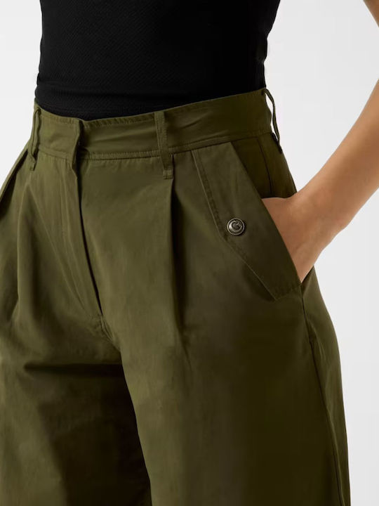 Damen Stoff Hose in Weitem Schnitt Olive