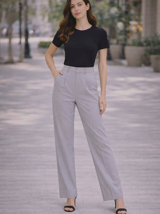 Damen Hoch tailliert Stoff Hose Gray