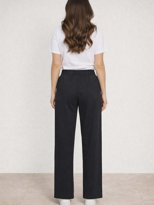 Women's Fabric Trousers with Elastic in Loose Fit Black