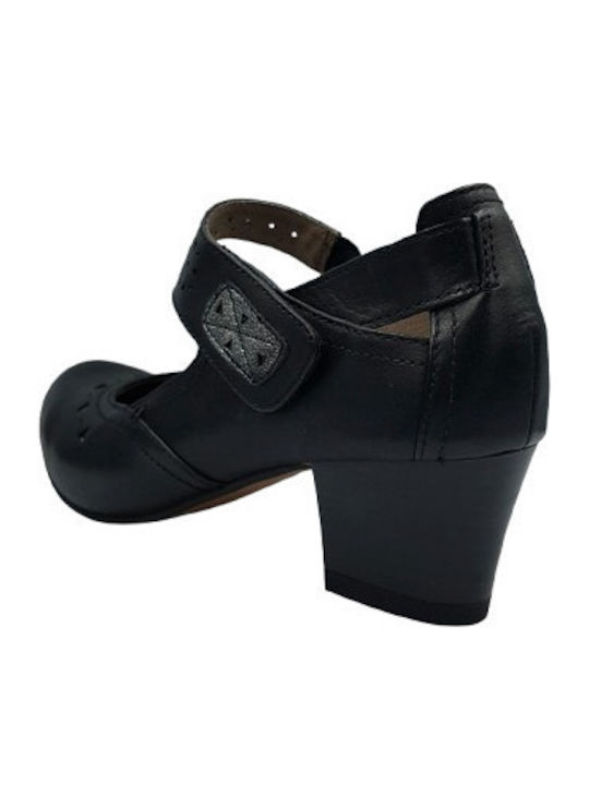 Anatomic Leather Black Heels with Strap