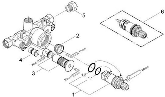 Concealed Part Shower Tap Mechanism 1 Outlet Grohe Chiara 34305