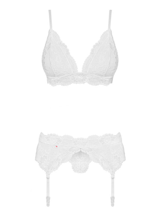 Obsessive Lace Underwear Set with Bra & String White Pure Night