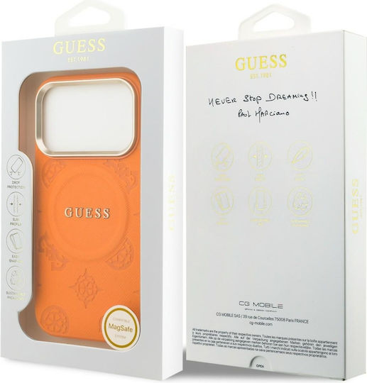 Guess Peony Hot Stamp Back Cover Synthetic Leather Leather Silicone Plastic Orange (iPhone 17 Pro Max)