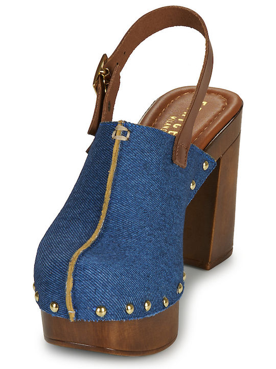 Mules mit Absatz in Blau Farbe