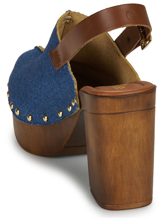 Mules mit Absatz in Blau Farbe
