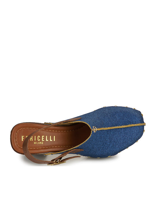 Mules mit Absatz in Blau Farbe