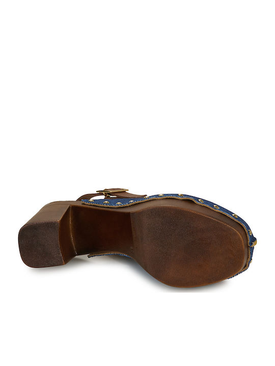 Mules mit Absatz in Blau Farbe