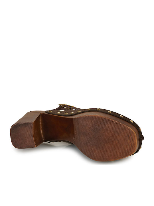 Mules mit Absatz in Braun Farbe