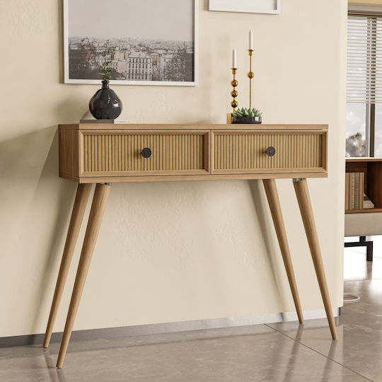 Consolă Modernă De Intrare Cu 2 Sertare Din Lemn Natural 90x35x82cm