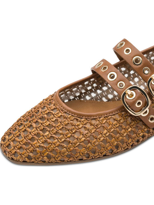 Women's Ballerina Shoes With Strap In Tabac Brown Color