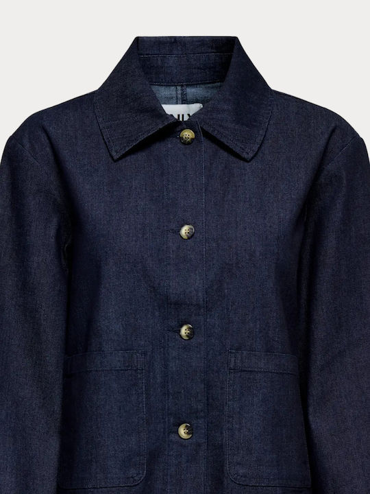 Cămașă De Damă Din Denim Cu Mânecă Lungă Albastru Închis