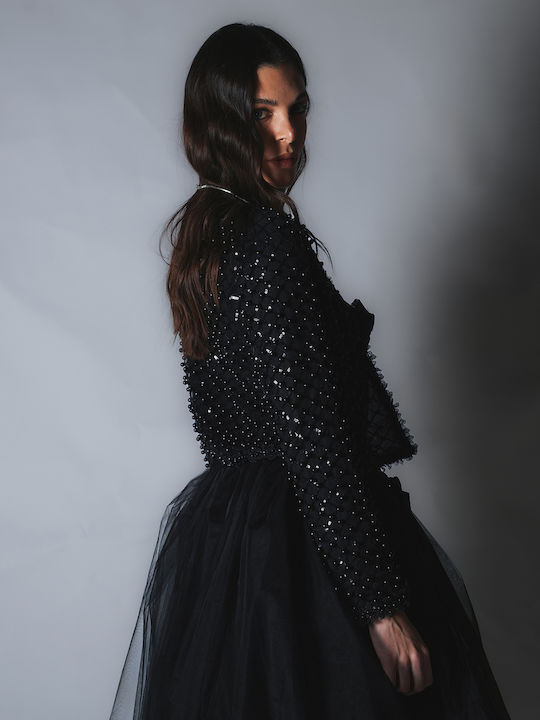 Sotris Long Women's Blazer Black with Sequins