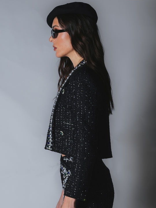 Sotris Short Women's Tweed Blazer Black