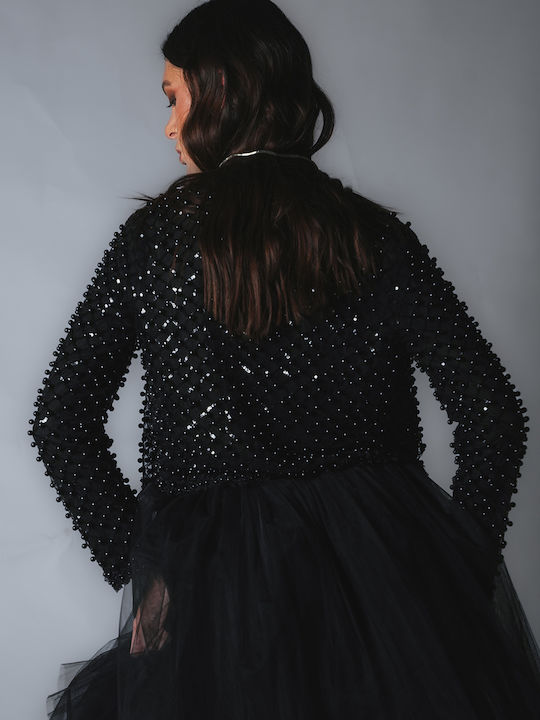 Sotris Long Women's Blazer Black with Sequins