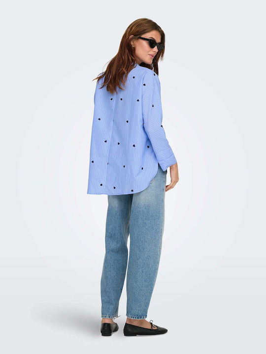 Women's Striped Long Sleeve Shirt Sky Blue
