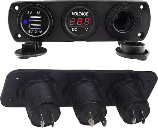 Priză Suplimentară Impermeabilă Vehicule Off-road Atv Ssv 12v 2 X Usb Volmetru