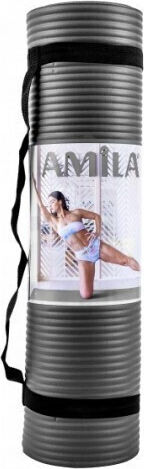 AMILA Στρώμα Γυμναστικής Yoga Μαύρο με Ιμάντα Μεταφοράς