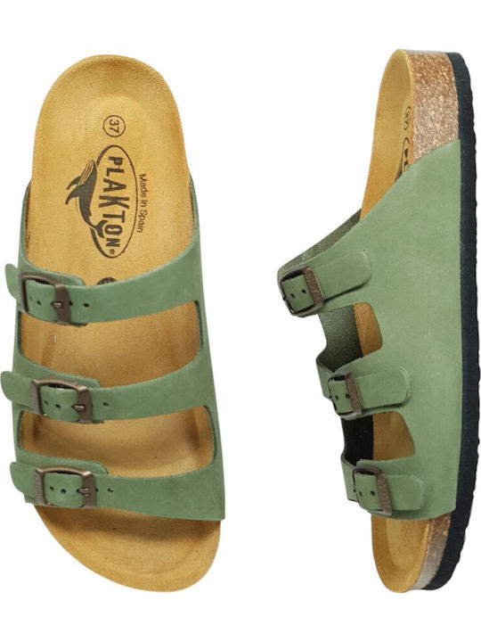 Leather Women's Flat Sandals Anatomic in Green Color