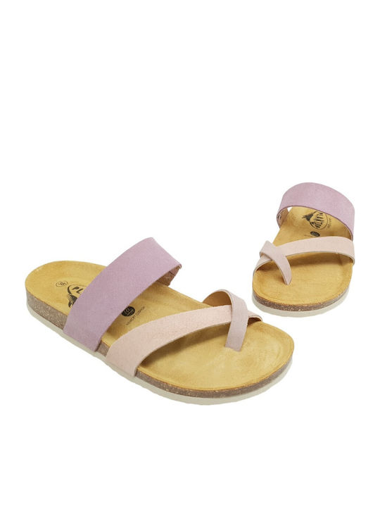 Leder Flache Damen Sandalen Lila