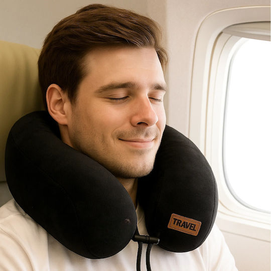 Orthopedic Travel Pillow Memory Foam Black 28x30x11cm