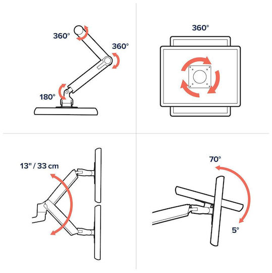 Ergotron LX Dual Stacking Schreibtisch Halterung für 2 Monitore bis 40" mit Arm Silber