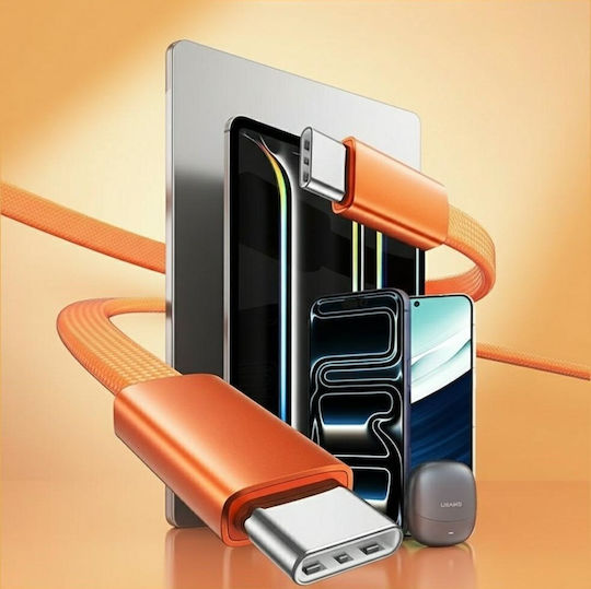 Usams USB 2.0 Cable USB-C male - USB-C 60W PD Πορτοκαλί 1.2m SJ783USB02