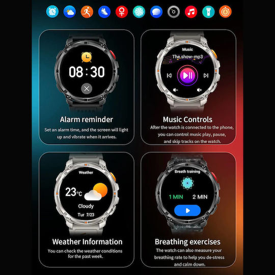 Microwear HT33 Smartwatch (Grey & Orange Silicone)