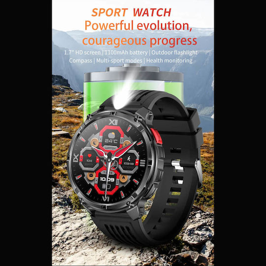 Microwear HT33 Smartwatch with Heart Rate Monitor (Black & Orange Silicone)