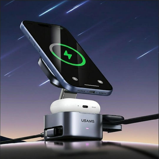 Usams Wireless Charger Qi2 and Cable USB-C 15W Gray (CD257)