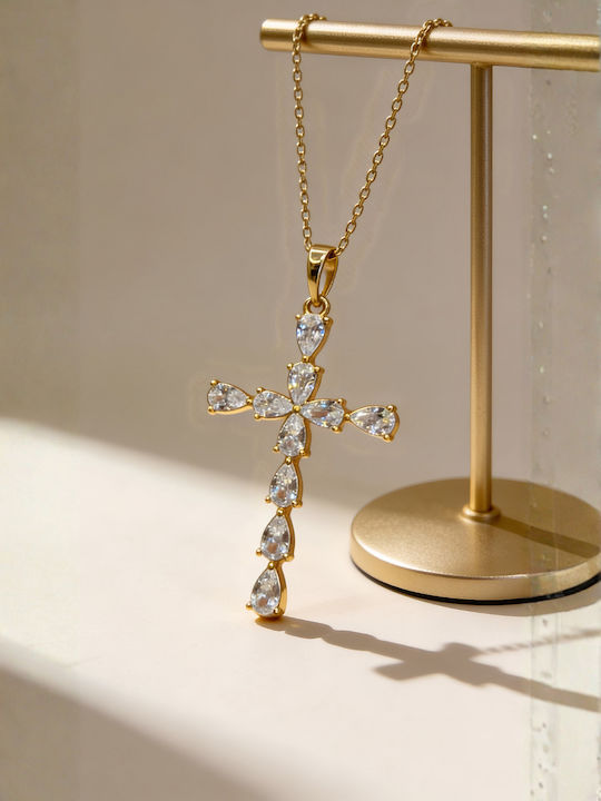 Chrysothemiss Γυναικείος Σταυρός Grace Light Λευκά Λαμπερά Ζιργκόν