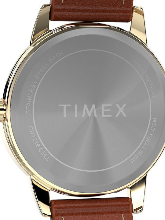Timex Γυναικείο Ρολόι 30mm Μπαταρίας με Καφέ Δερμάτινο Λουράκι