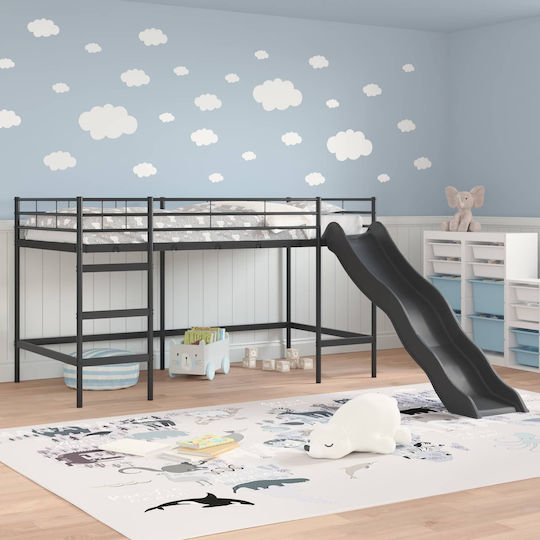 Kids Bed Bunk Single Black for Mattress 85x205cm